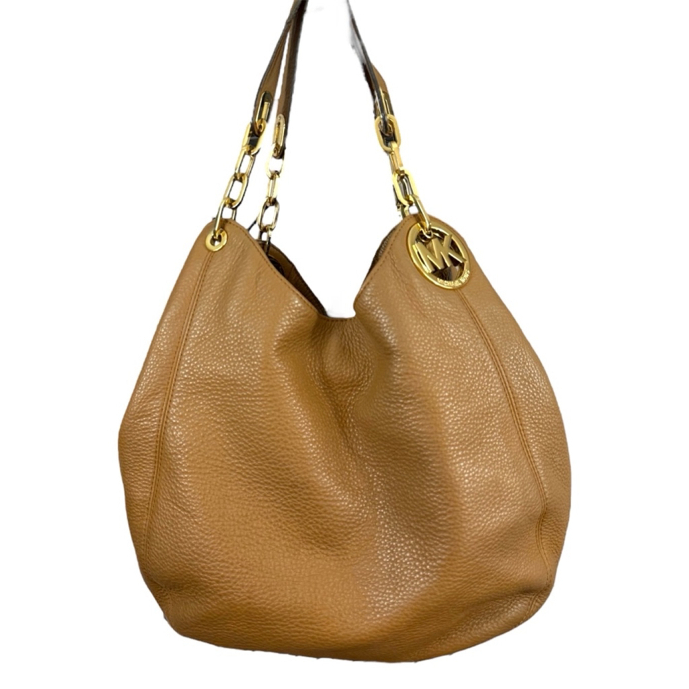 MICHAEL KORS authentic women’s brown fulton large pebble leather shoulder bag